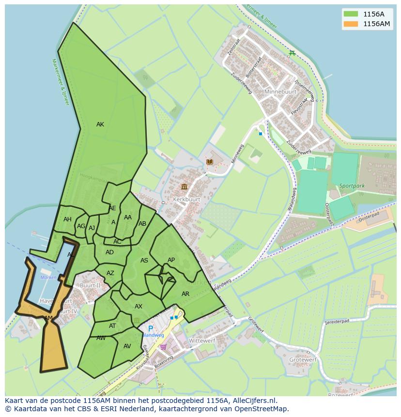 Afbeelding van het postcodegebied 1156 AM op de kaart.
