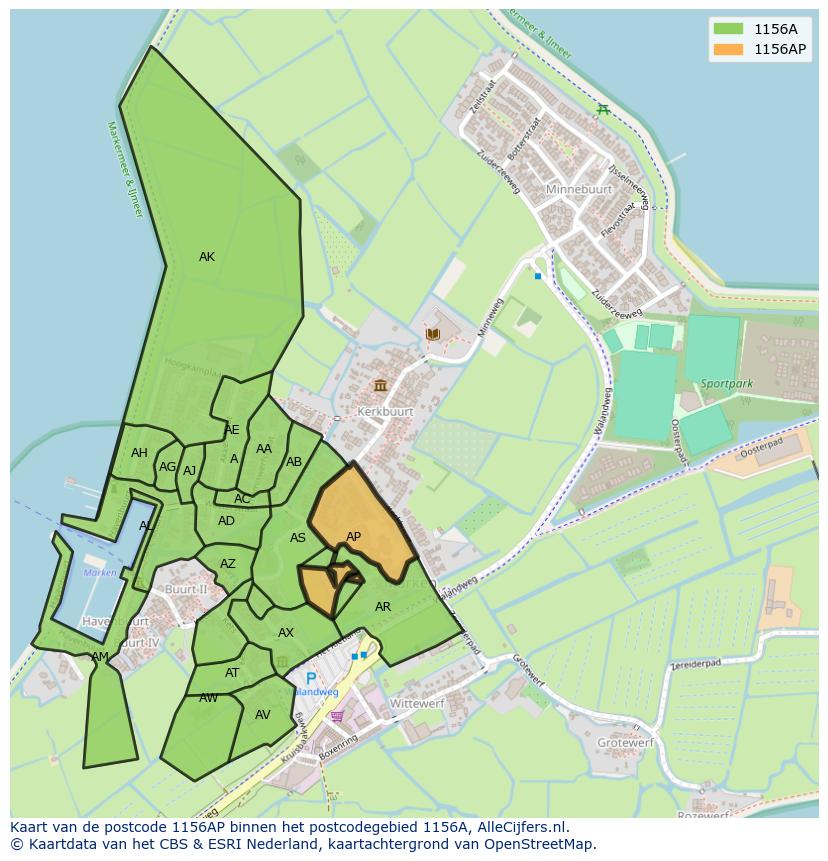 Afbeelding van het postcodegebied 1156 AP op de kaart.