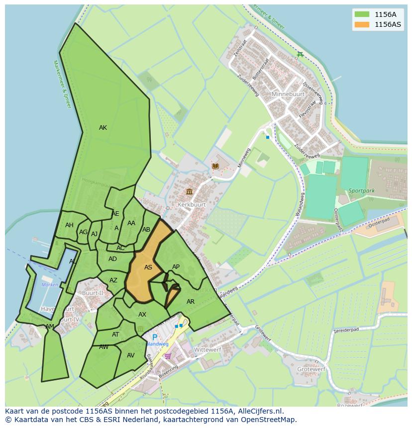 Afbeelding van het postcodegebied 1156 AS op de kaart.