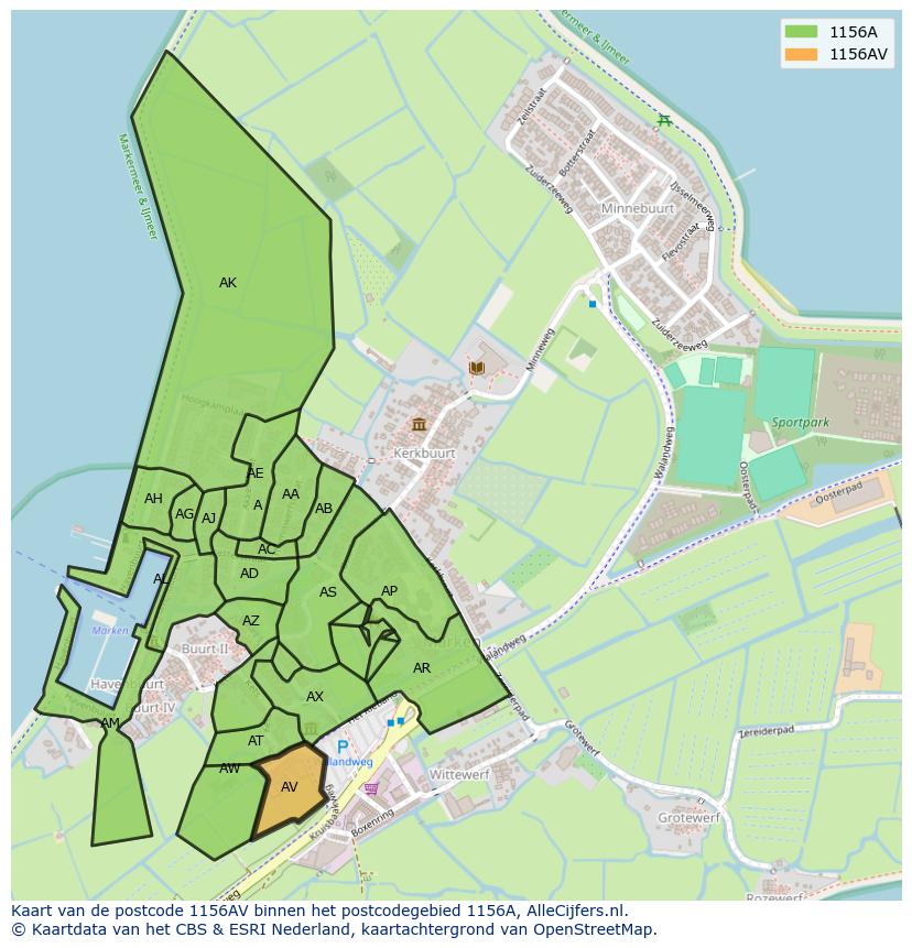 Afbeelding van het postcodegebied 1156 AV op de kaart.