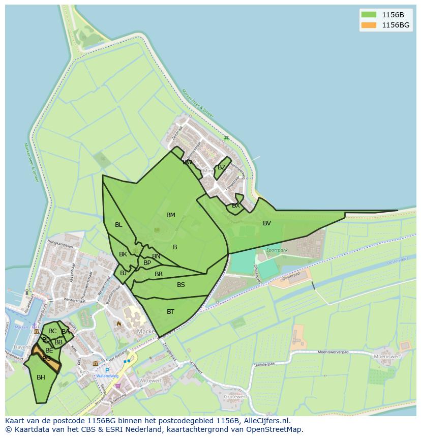 Afbeelding van het postcodegebied 1156 BG op de kaart.