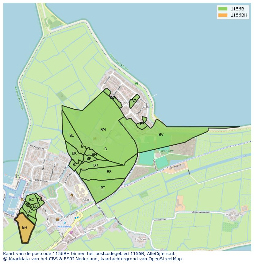 Afbeelding van het postcodegebied 1156 BH op de kaart.