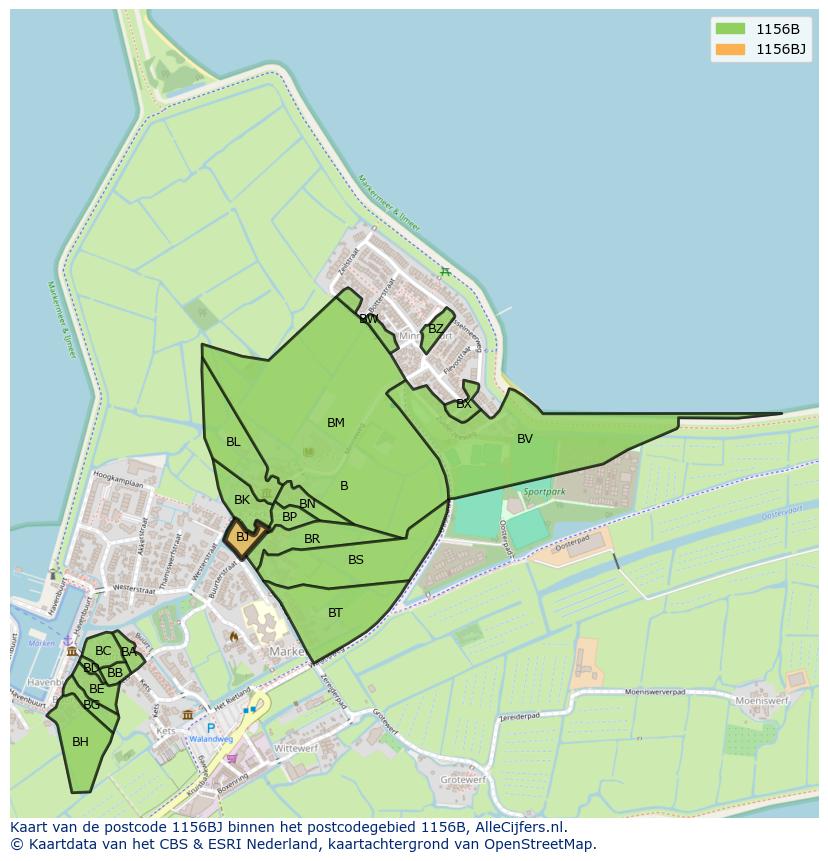 Afbeelding van het postcodegebied 1156 BJ op de kaart.