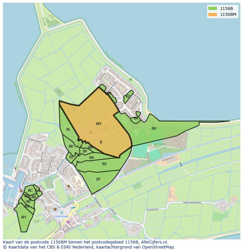 Afbeelding van het postcodegebied 1156 BM op de kaart.
