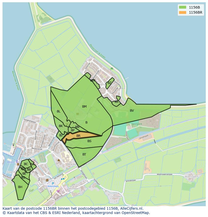 Afbeelding van het postcodegebied 1156 BR op de kaart.