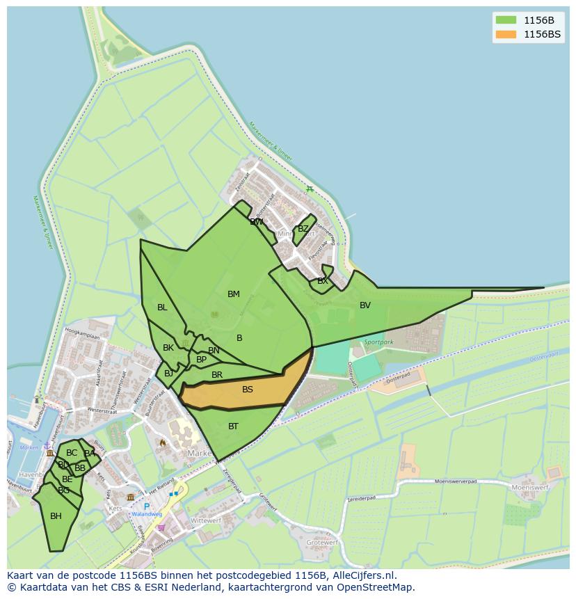 Afbeelding van het postcodegebied 1156 BS op de kaart.