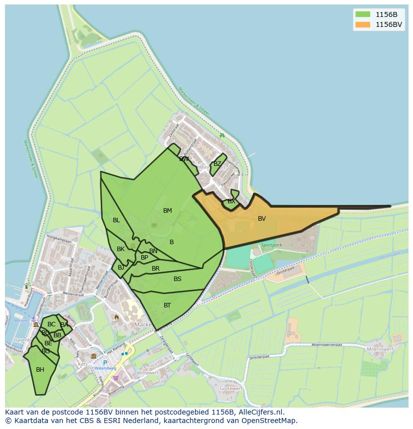 Afbeelding van het postcodegebied 1156 BV op de kaart.