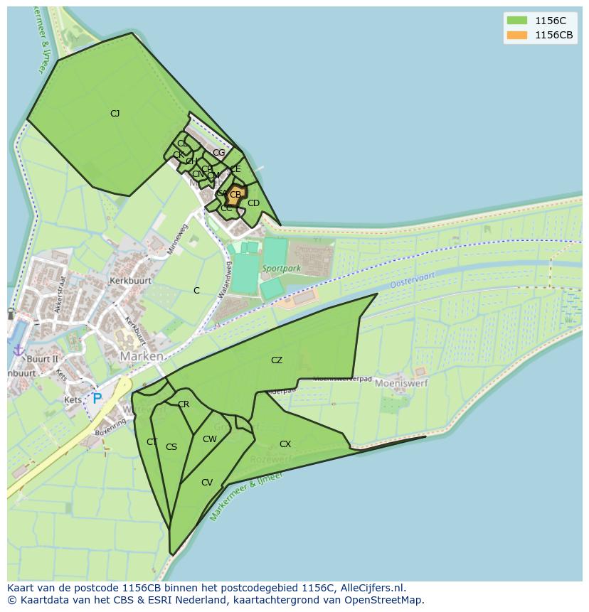 Afbeelding van het postcodegebied 1156 CB op de kaart.