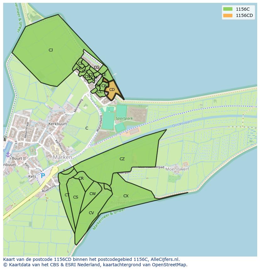 Afbeelding van het postcodegebied 1156 CD op de kaart.