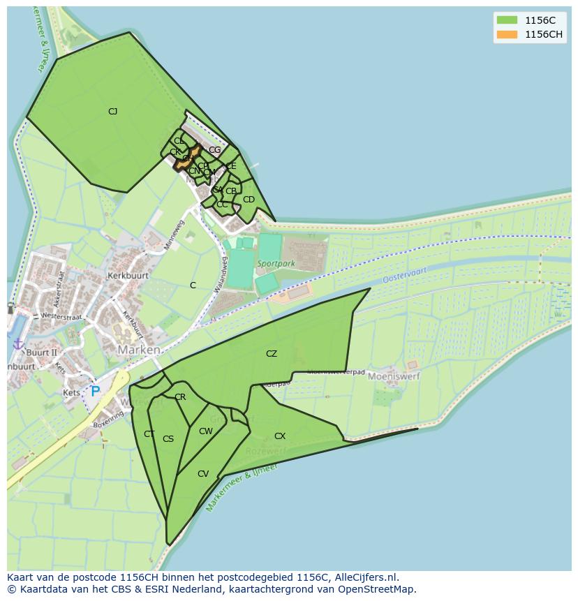 Afbeelding van het postcodegebied 1156 CH op de kaart.