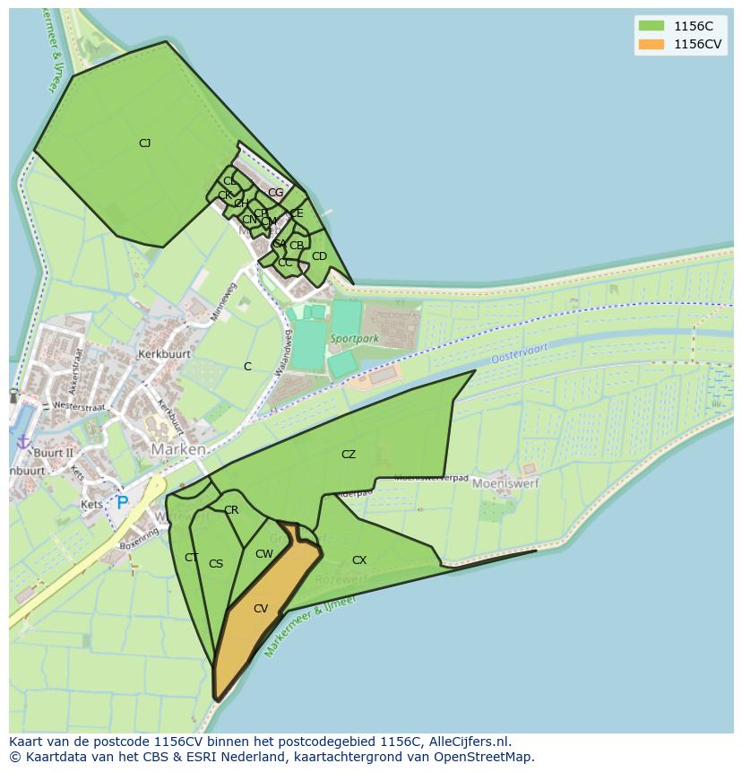 Afbeelding van het postcodegebied 1156 CV op de kaart.