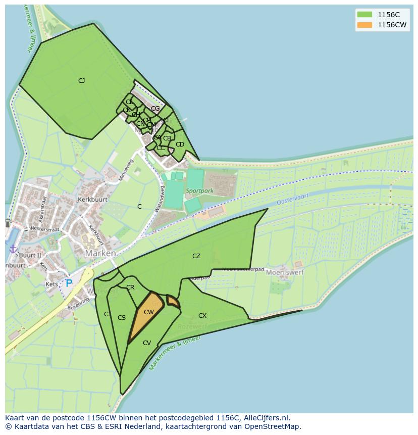Afbeelding van het postcodegebied 1156 CW op de kaart.