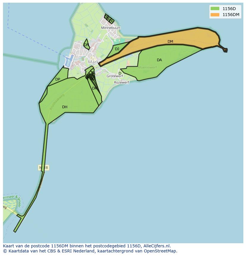Afbeelding van het postcodegebied 1156 DM op de kaart.