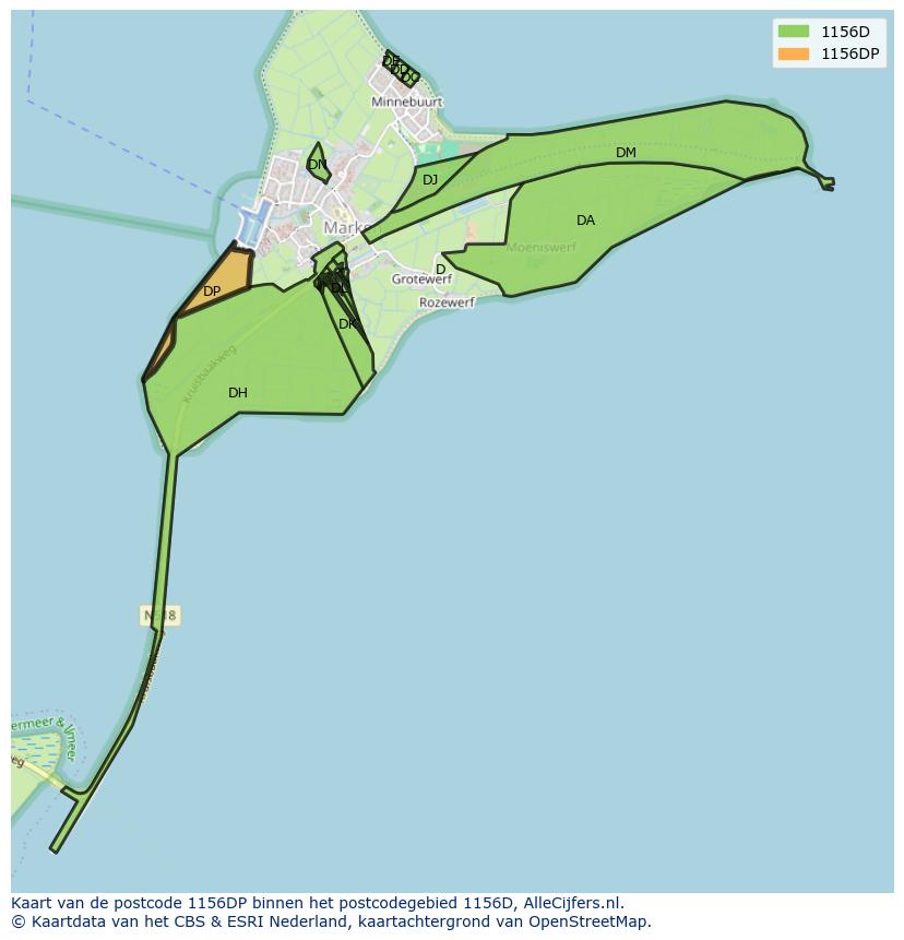 Afbeelding van het postcodegebied 1156 DP op de kaart.