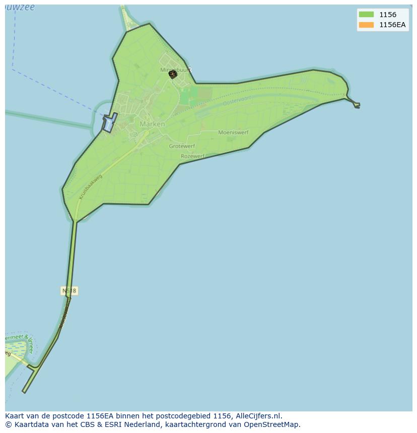 Afbeelding van het postcodegebied 1156 EA op de kaart.