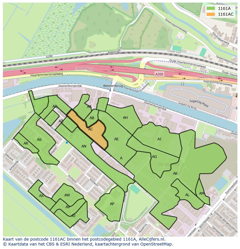 Afbeelding van het postcodegebied 1161 AC op de kaart.