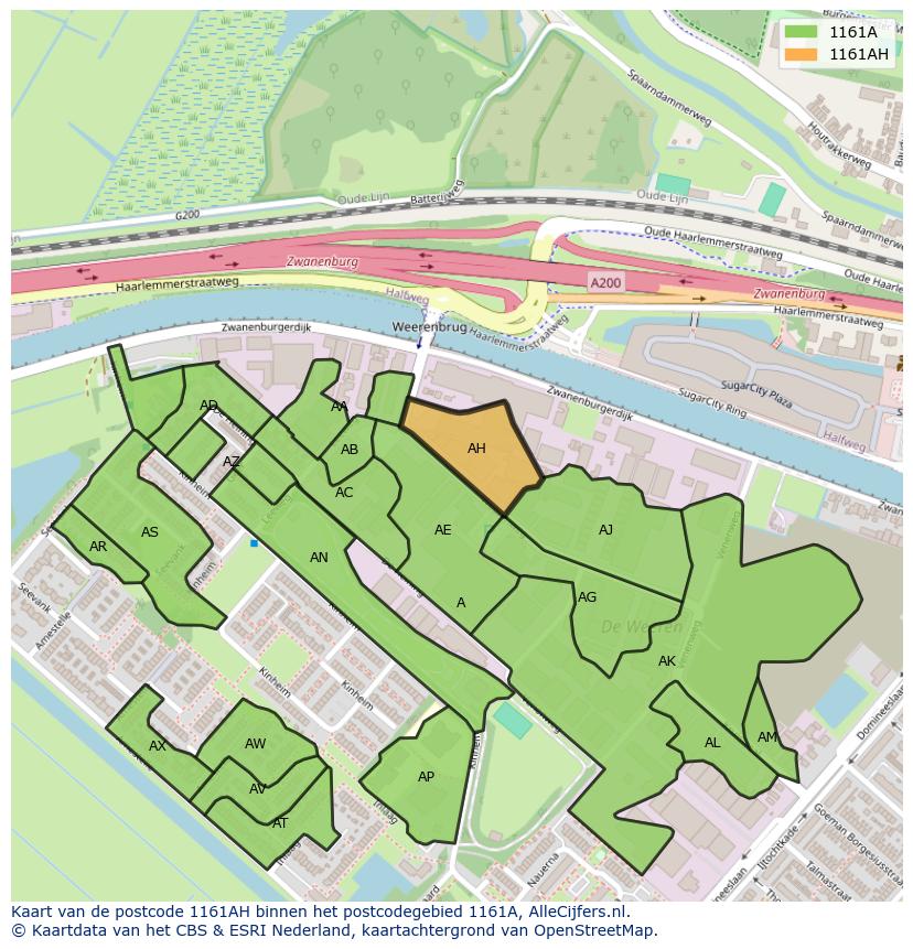 Afbeelding van het postcodegebied 1161 AH op de kaart.