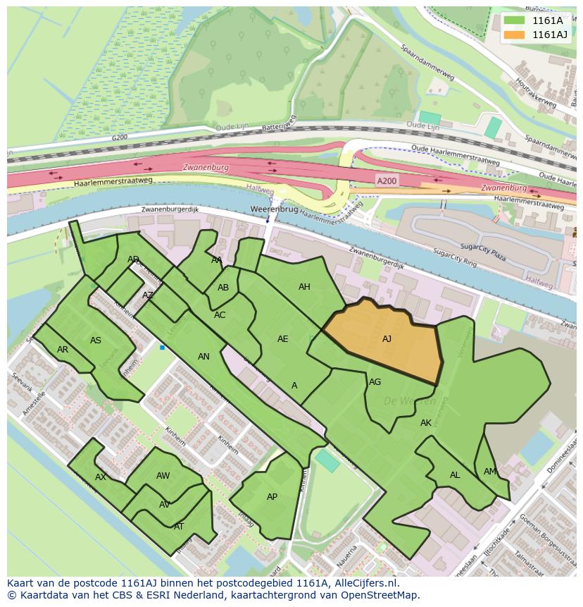 Afbeelding van het postcodegebied 1161 AJ op de kaart.