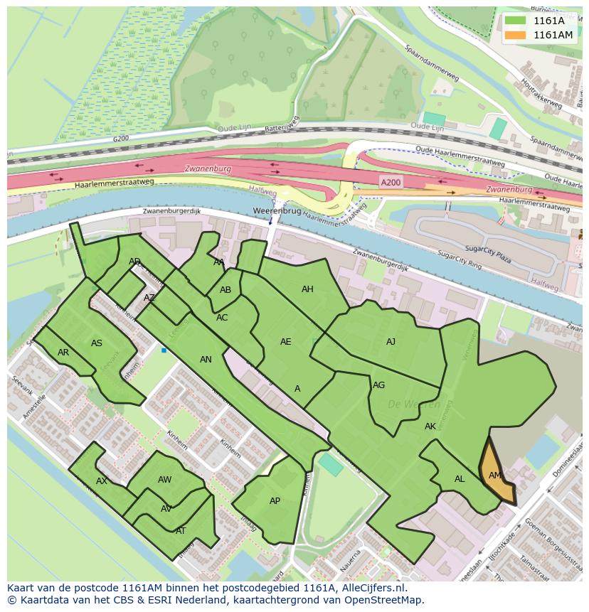 Afbeelding van het postcodegebied 1161 AM op de kaart.
