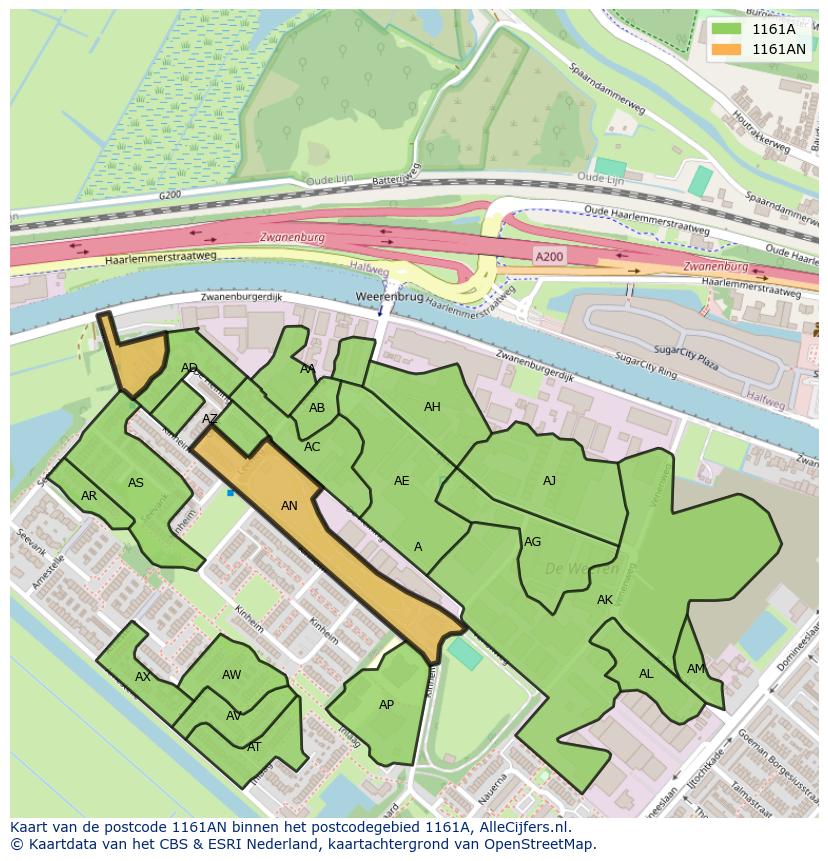 Afbeelding van het postcodegebied 1161 AN op de kaart.