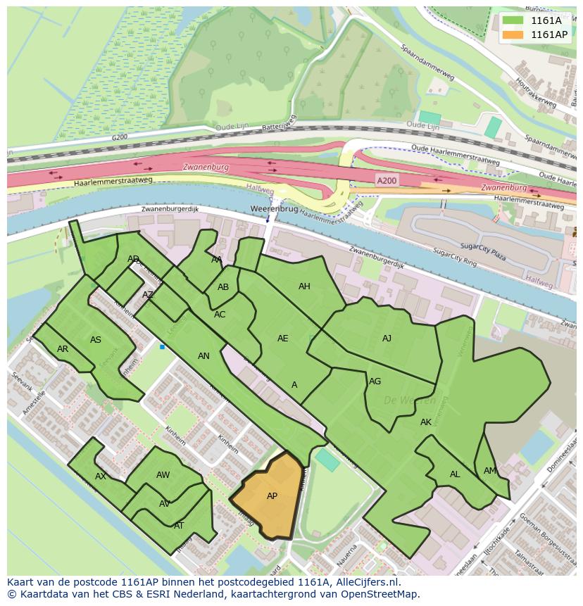 Afbeelding van het postcodegebied 1161 AP op de kaart.