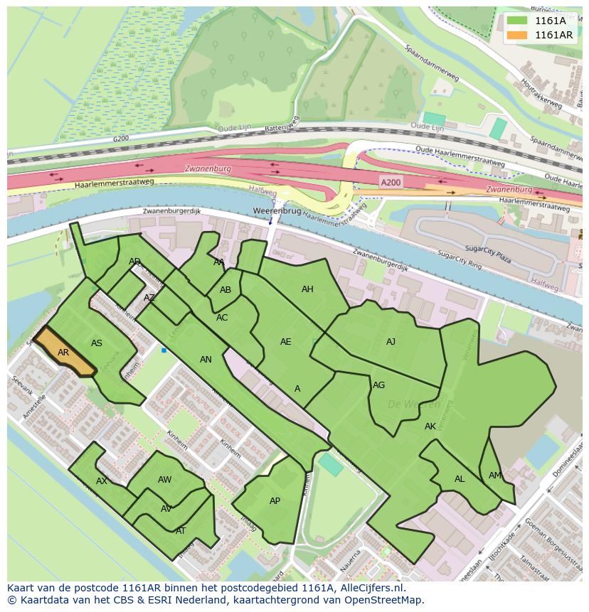Afbeelding van het postcodegebied 1161 AR op de kaart.
