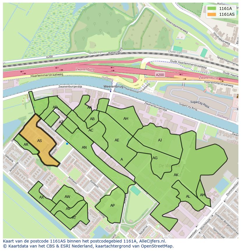 Afbeelding van het postcodegebied 1161 AS op de kaart.