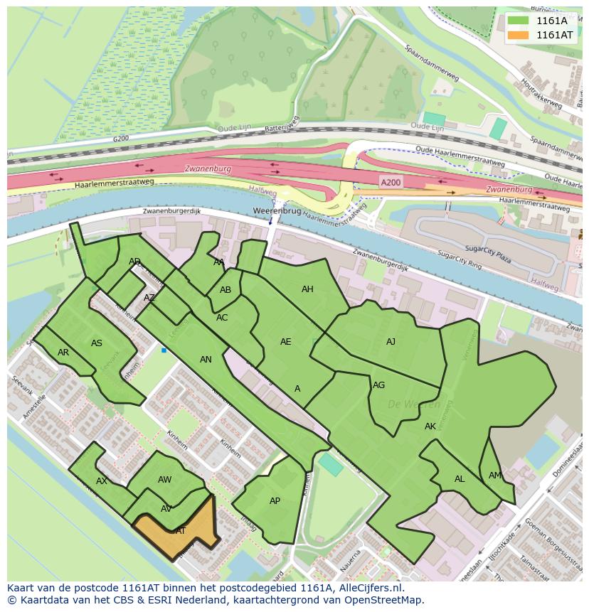 Afbeelding van het postcodegebied 1161 AT op de kaart.