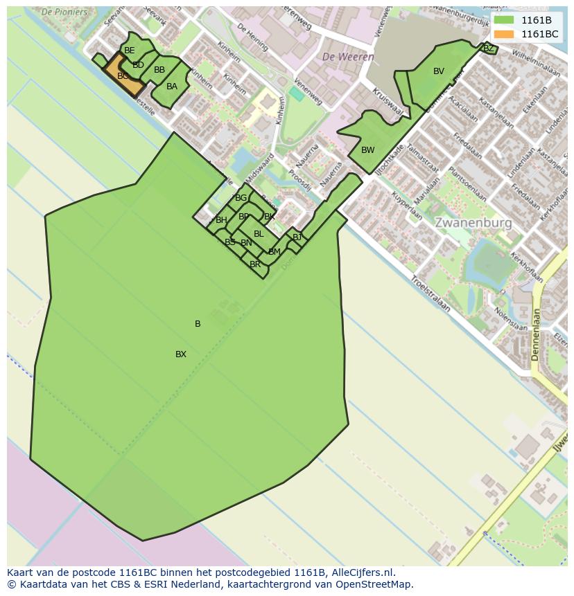 Afbeelding van het postcodegebied 1161 BC op de kaart.