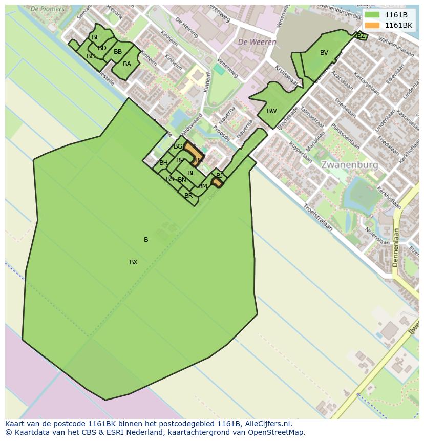 Afbeelding van het postcodegebied 1161 BK op de kaart.