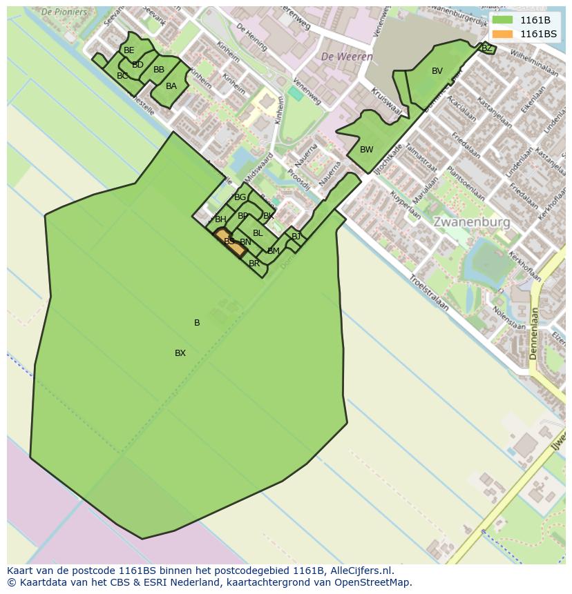 Afbeelding van het postcodegebied 1161 BS op de kaart.