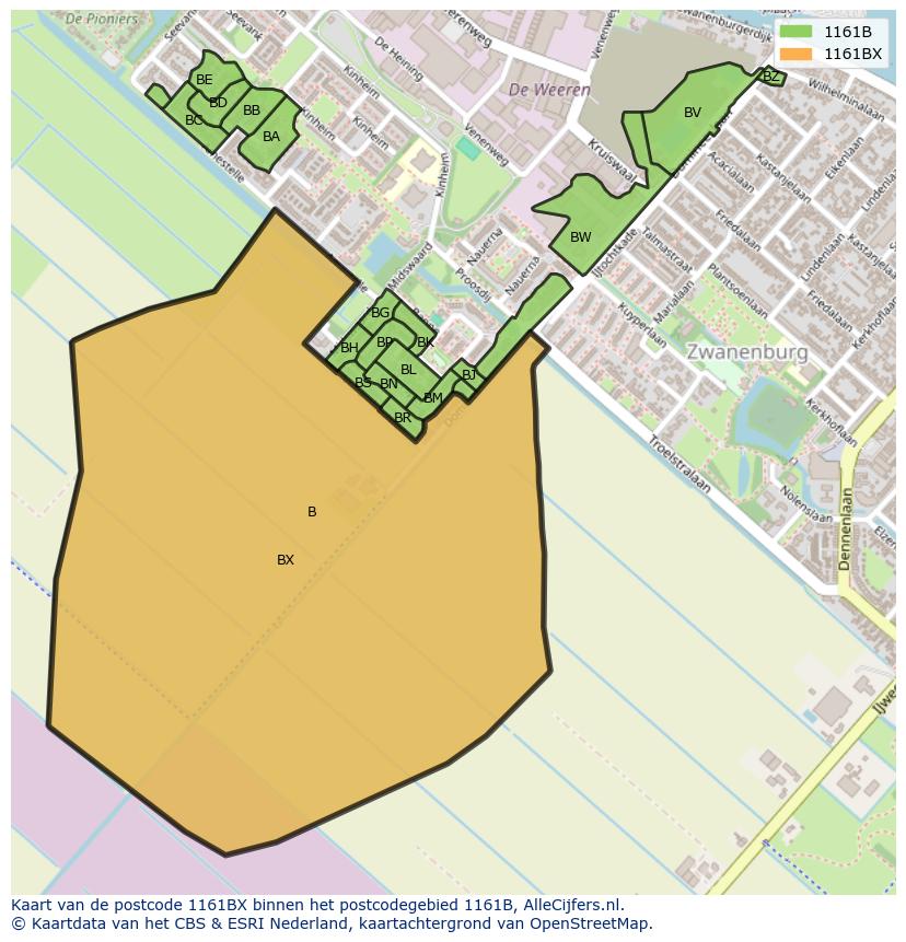 Afbeelding van het postcodegebied 1161 BX op de kaart.