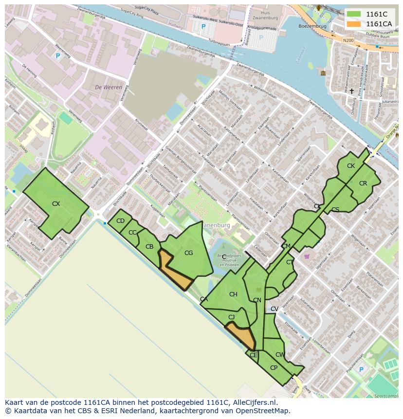 Afbeelding van het postcodegebied 1161 CA op de kaart.