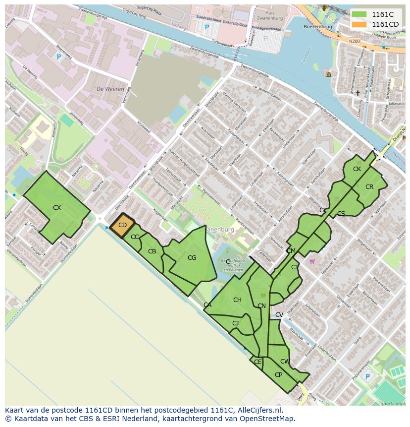 Afbeelding van het postcodegebied 1161 CD op de kaart.