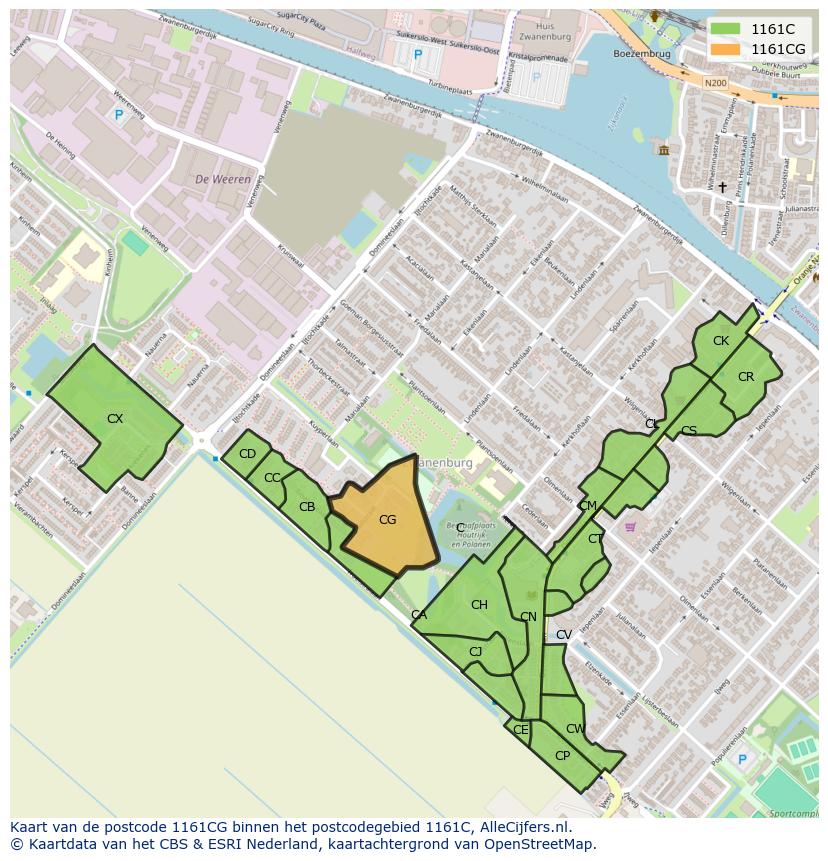 Afbeelding van het postcodegebied 1161 CG op de kaart.