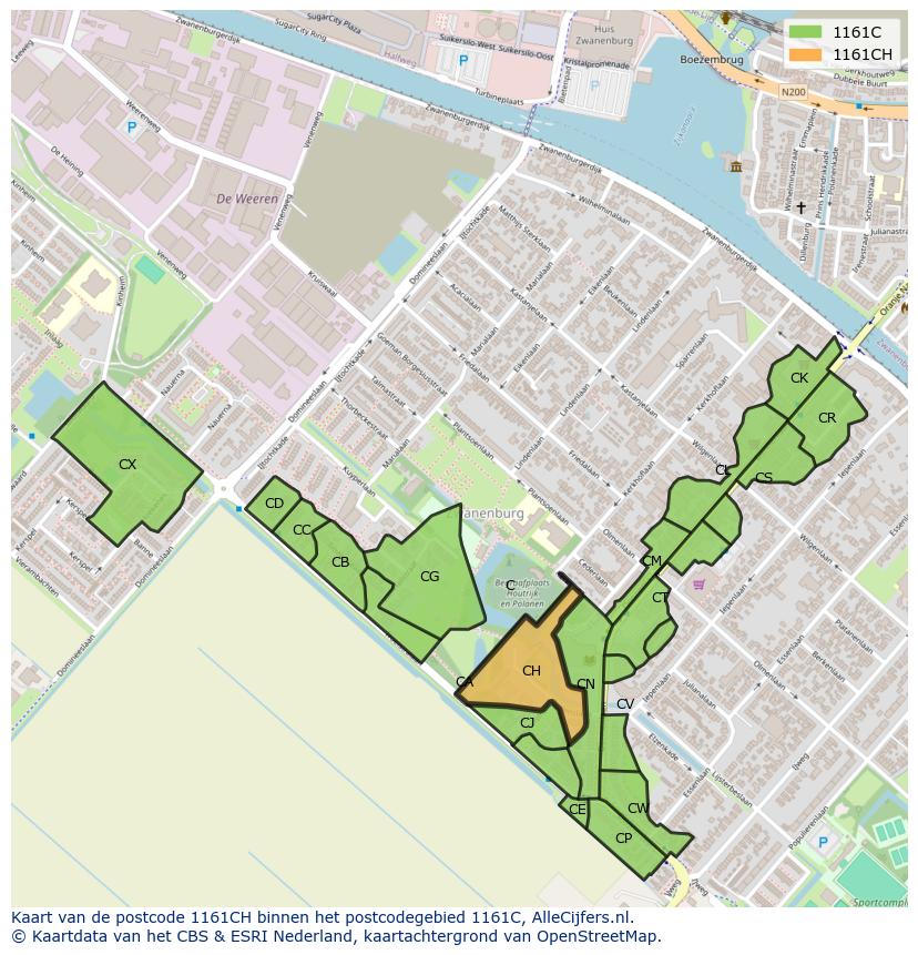 Afbeelding van het postcodegebied 1161 CH op de kaart.