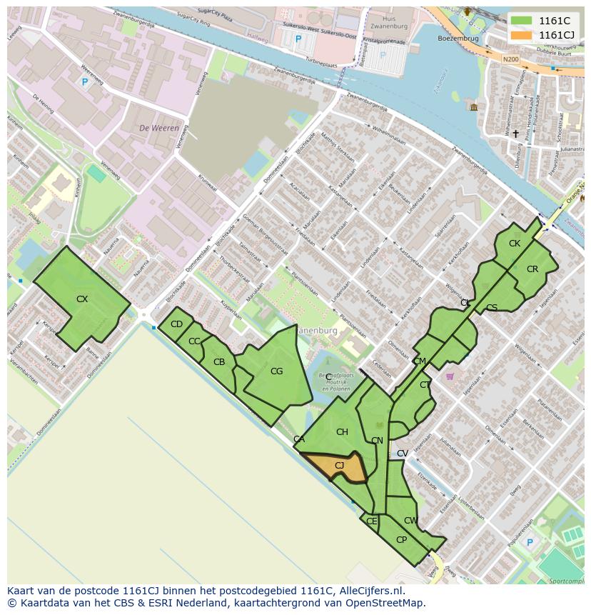 Afbeelding van het postcodegebied 1161 CJ op de kaart.