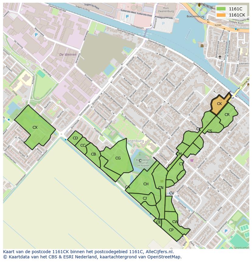 Afbeelding van het postcodegebied 1161 CK op de kaart.