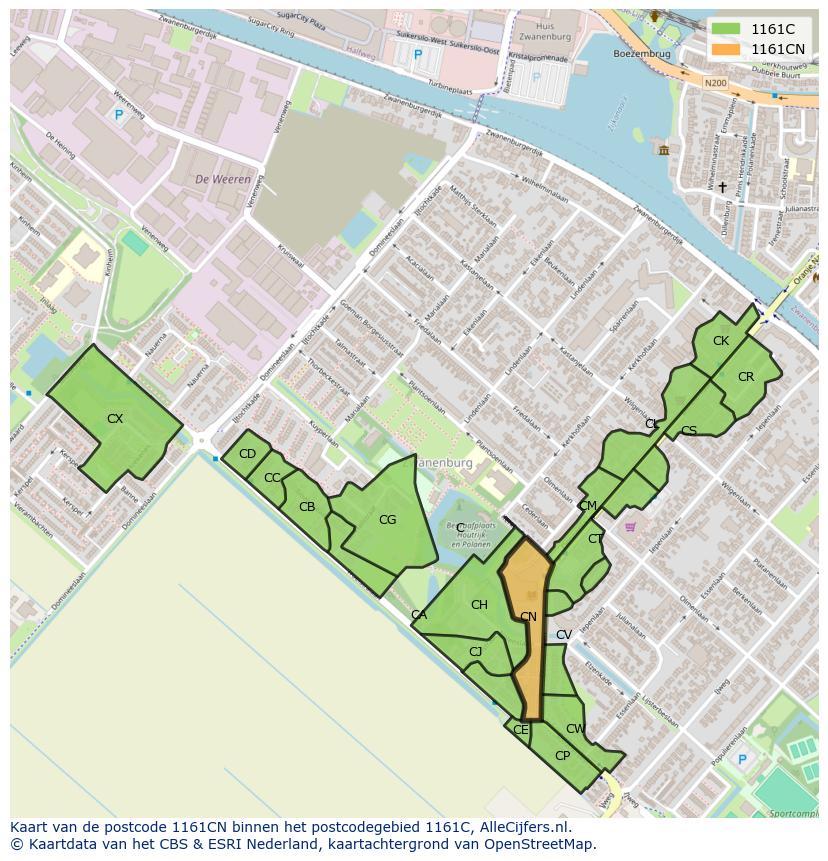 Afbeelding van het postcodegebied 1161 CN op de kaart.