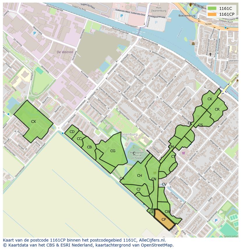 Afbeelding van het postcodegebied 1161 CP op de kaart.
