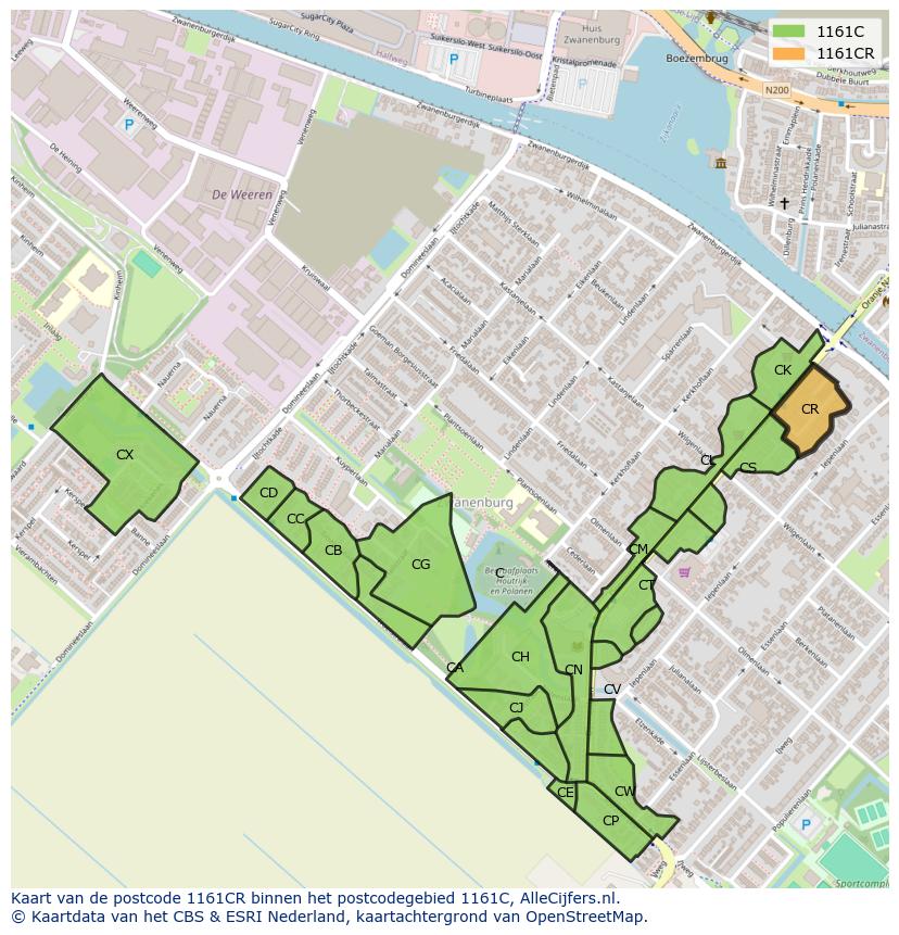 Afbeelding van het postcodegebied 1161 CR op de kaart.