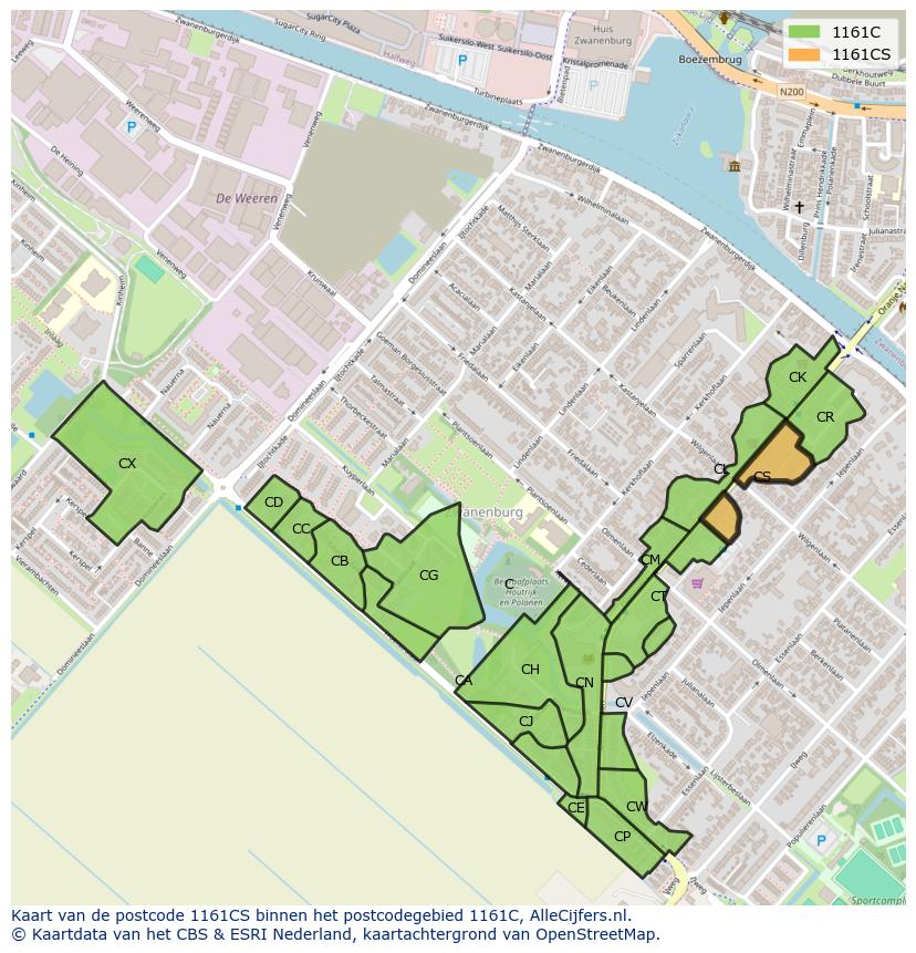 Afbeelding van het postcodegebied 1161 CS op de kaart.