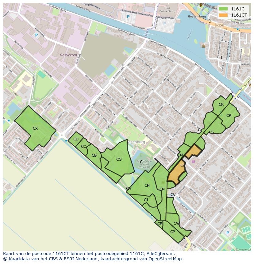 Afbeelding van het postcodegebied 1161 CT op de kaart.