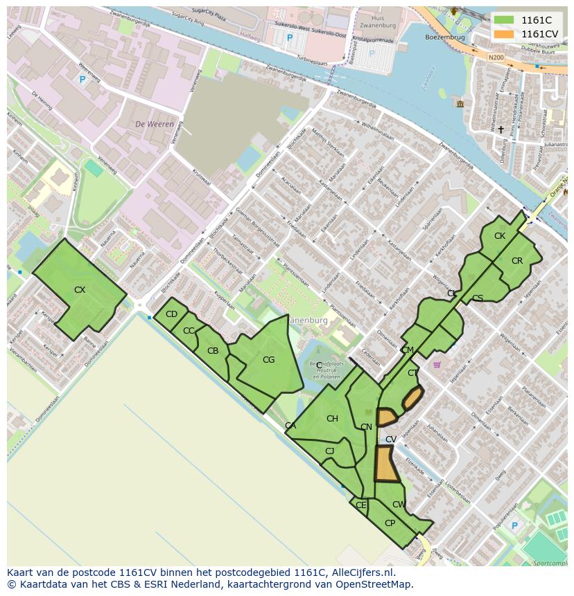Afbeelding van het postcodegebied 1161 CV op de kaart.