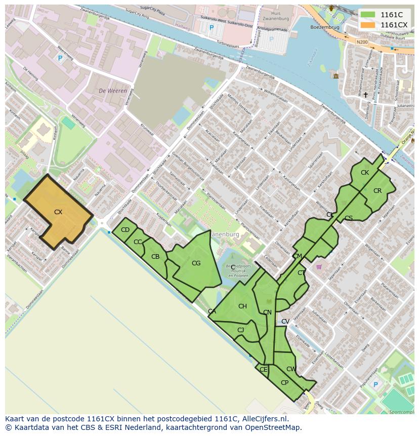Afbeelding van het postcodegebied 1161 CX op de kaart.