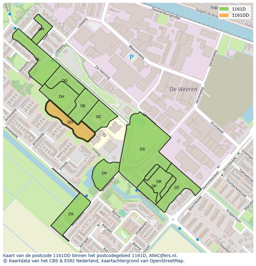 Afbeelding van het postcodegebied 1161 DD op de kaart.