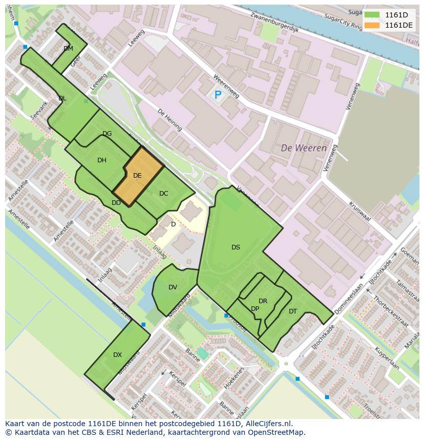 Afbeelding van het postcodegebied 1161 DE op de kaart.