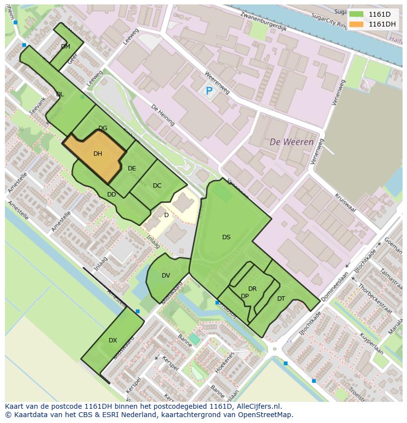 Afbeelding van het postcodegebied 1161 DH op de kaart.