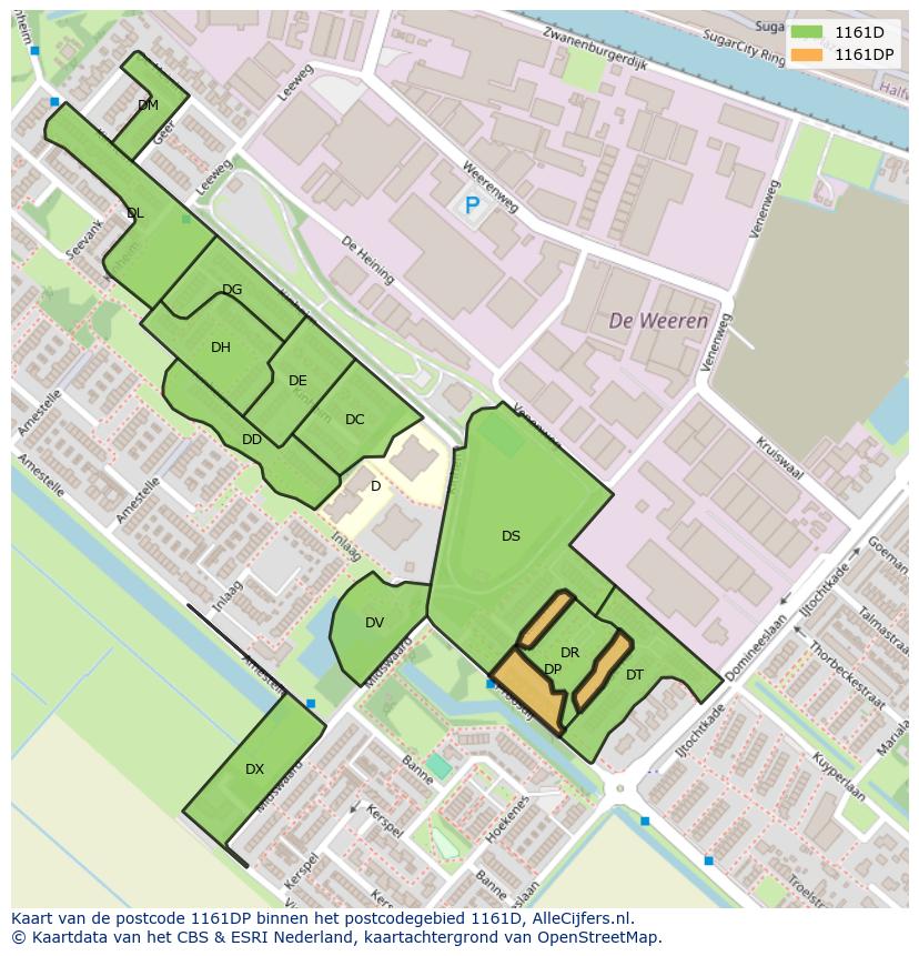 Afbeelding van het postcodegebied 1161 DP op de kaart.