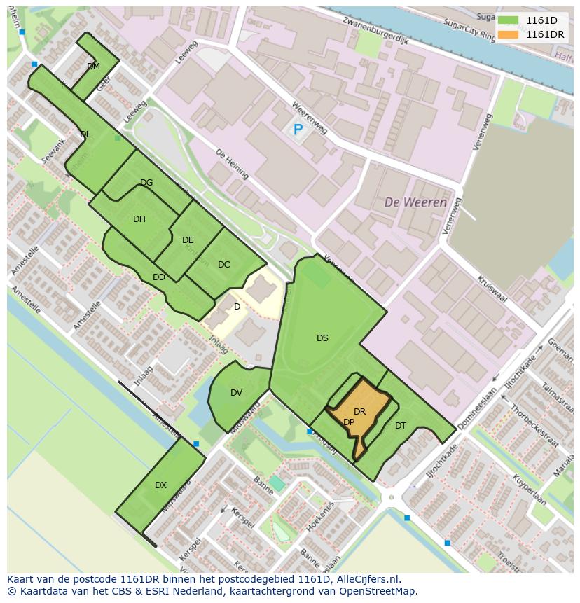Afbeelding van het postcodegebied 1161 DR op de kaart.